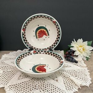 Two VTG Table Tops Unlimited Fresh Watermelon Pattern Round Vegetable Bowls